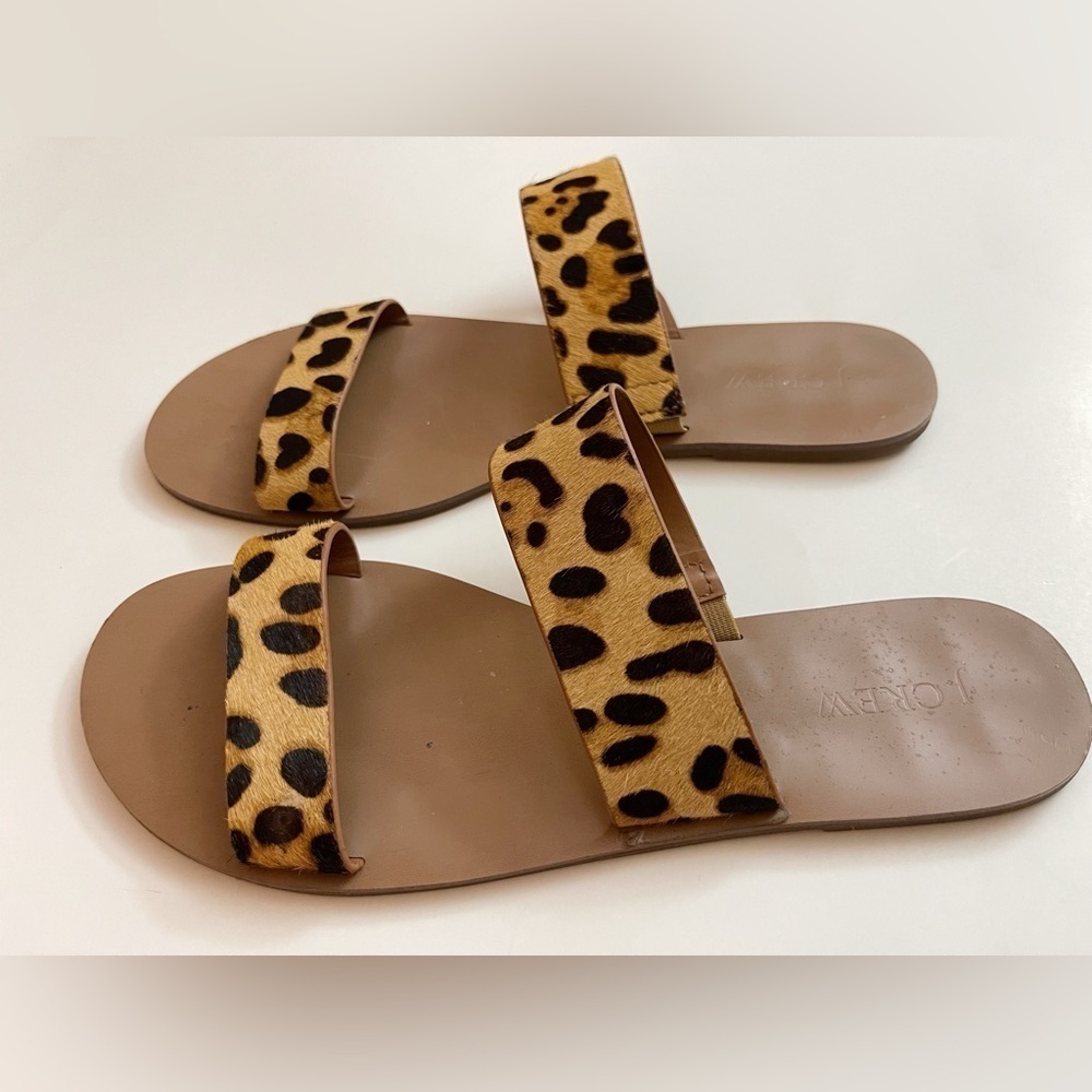 J. Crew Fur Leopard Sandals Festival Boho Resortwear Preppy - Picture 2 of 6